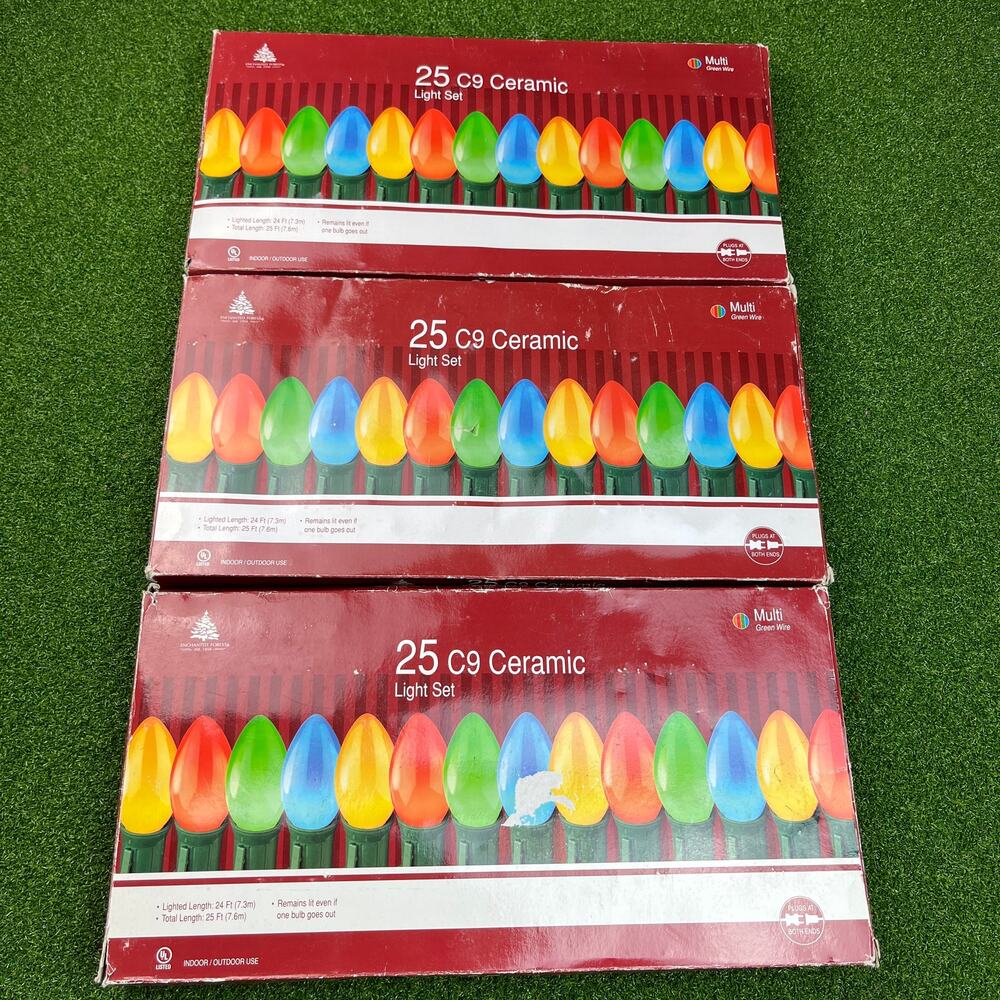 Enchanted Forest 25 Count C9 Multicolor Ceramic Christmas Light 3 Boxes